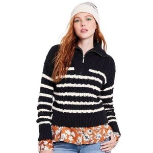 La Ligne x Target Sweater Size M Quarter Zip Striped Cable Knit Black White NWT